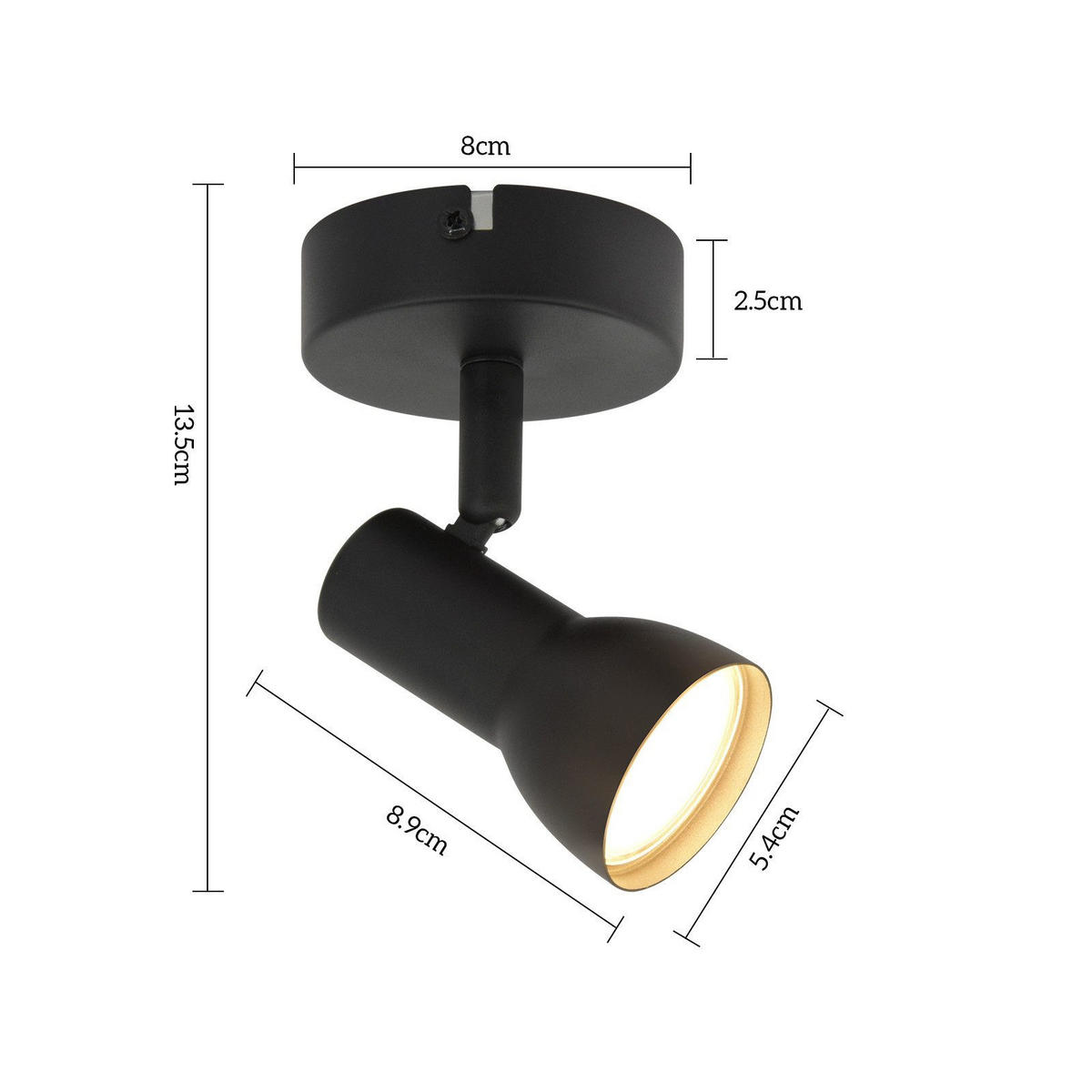 DECKENLEUCHTE Warmeschimmer 13.5/8/9cm - Schwarz, Metall (13.5/8/9cm) - Nettlife