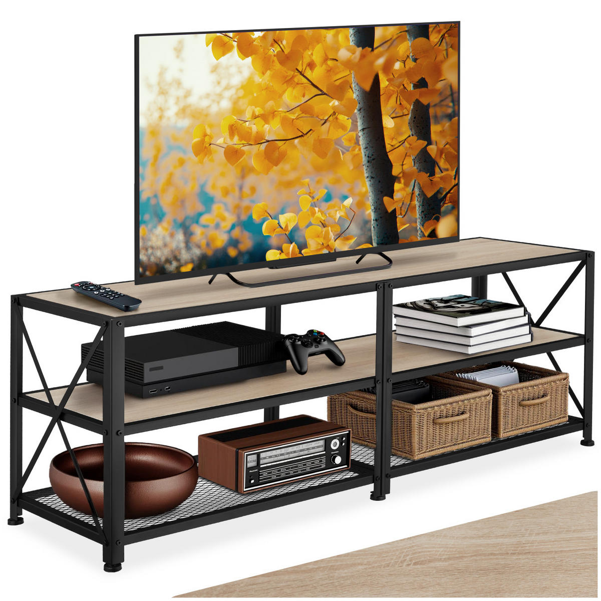 TV-REGAL Chicago,141 x 41,5 x 50,5 cm,Industrial Holz hell, Eiche Sonoma - Naturfarben, Holzwerkstoff (41.5/50.5/141cm) - tectake