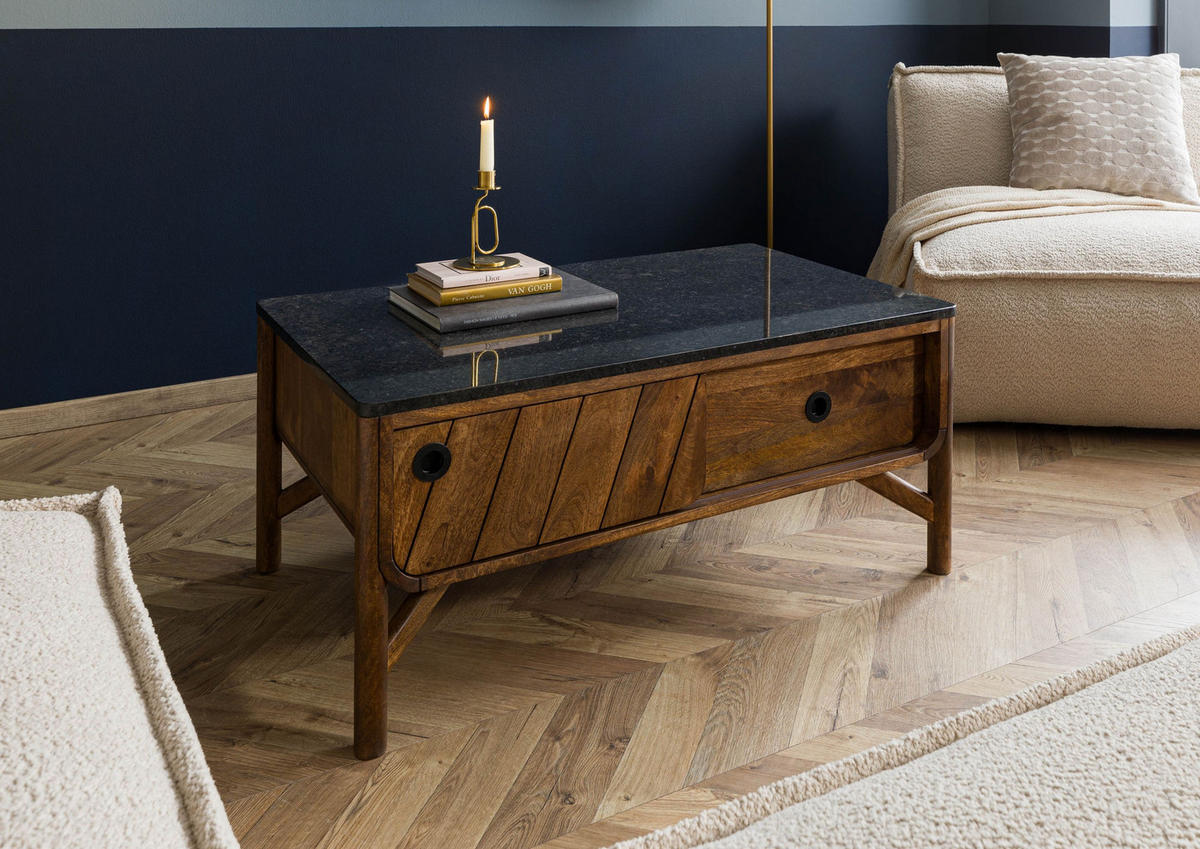 COUCHTISCH Mango 100x60x45 braun geölt / dunkler Granit LOS ANGELES #105 - Braun, Holz (100/60/45cm) - Massivmoebel24