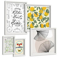 BILDER SET 5er Set - 50x50 cm & 20x30 cm & 40x60 cm Weißer Rahmen - Küchenkräuter-Zitronen-Malerei - Weiß, Kunststoff (40/60cm) - TULUP