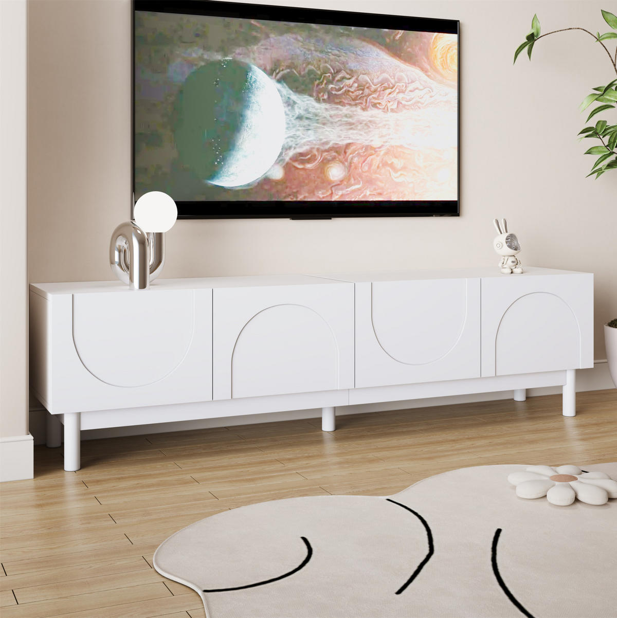 TV Lowboard 175x38x56 cm, verstellbare Einlegeböden, Weiß - Weiß, Holz (169/45/34cm)
