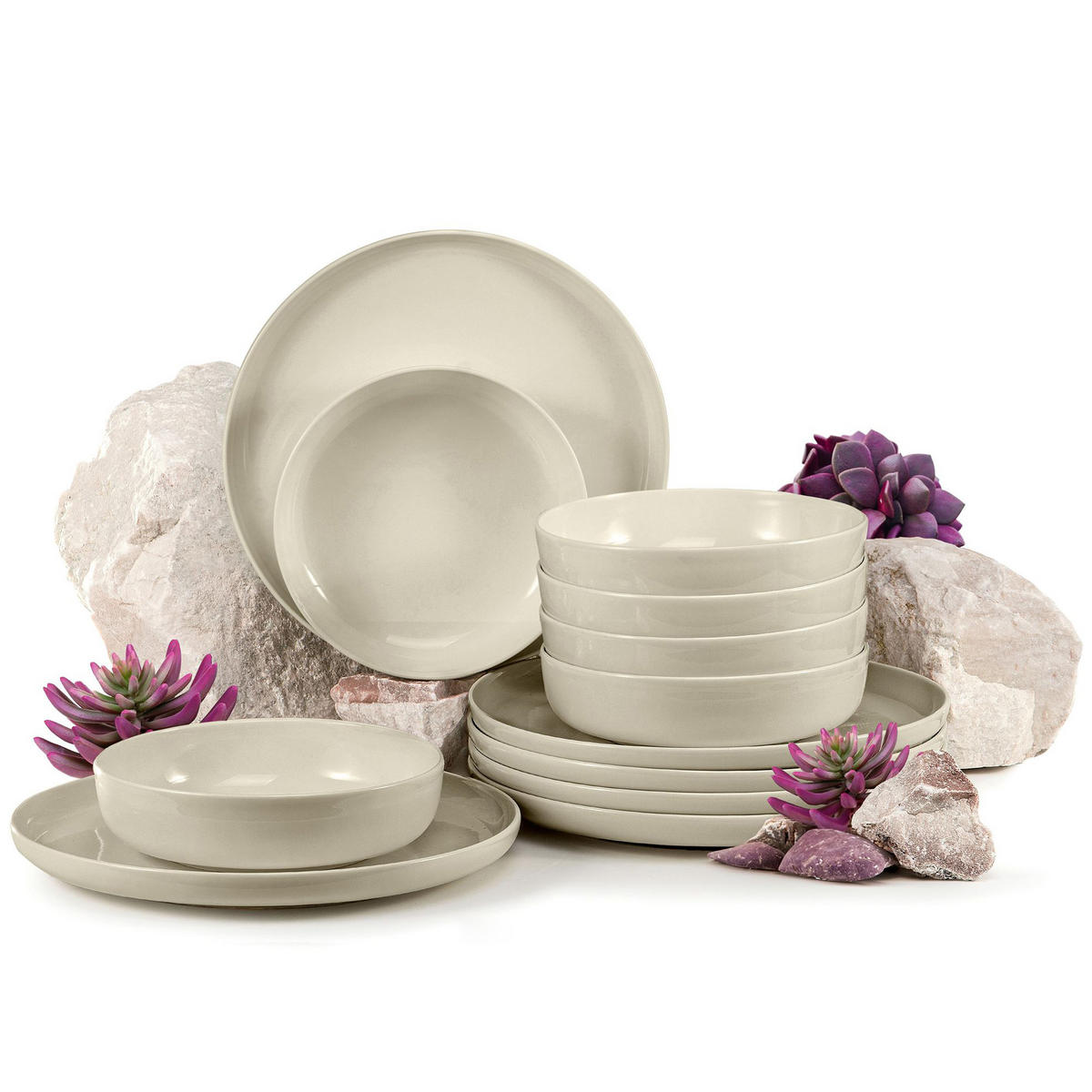 TAFELSERVICE VICTO 6 Personen 12-tlg - Beige, Keramik (27/2/27cm) - KONSIMO®