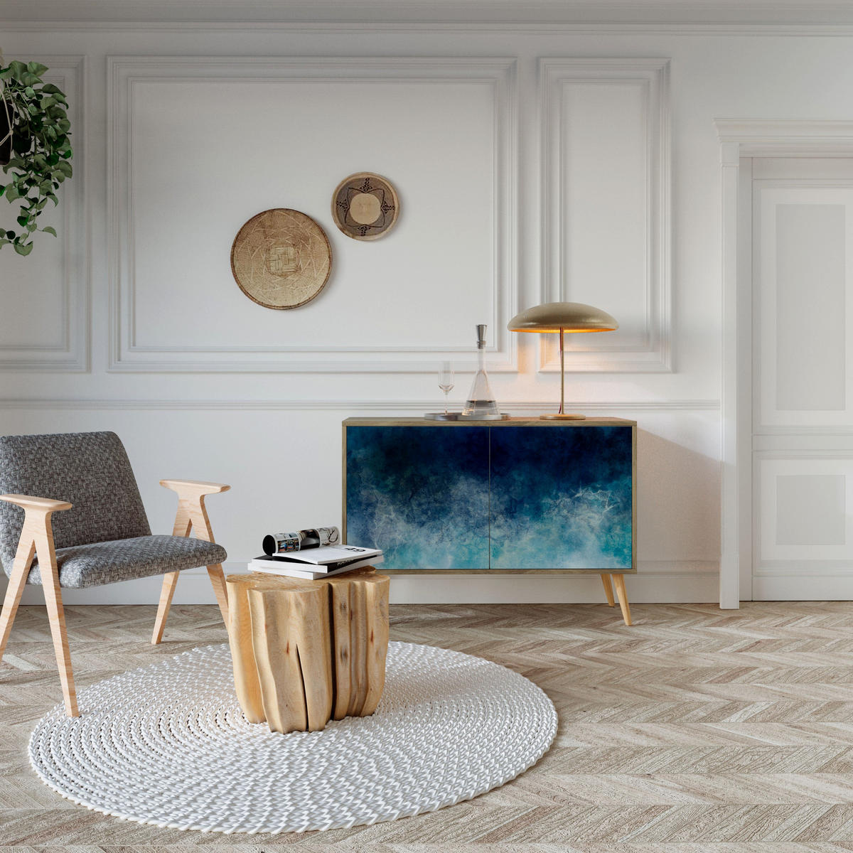 SIDEBOARD CELESTIAL FALL, Eicheneffekt, 111x42x77,5 cm, 2 Türen - Eichefarben/Buchefarben, Holzwerkstoff/Buchenholz (111/77.5/42cm) - SpaceRebels