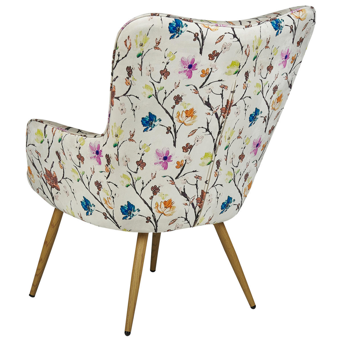 SESSEL Blumenmotiv cremeweiß mit Hocker Vejle - Hellbraun/Multicolor, Textil (62/93/78cm) - Beliani