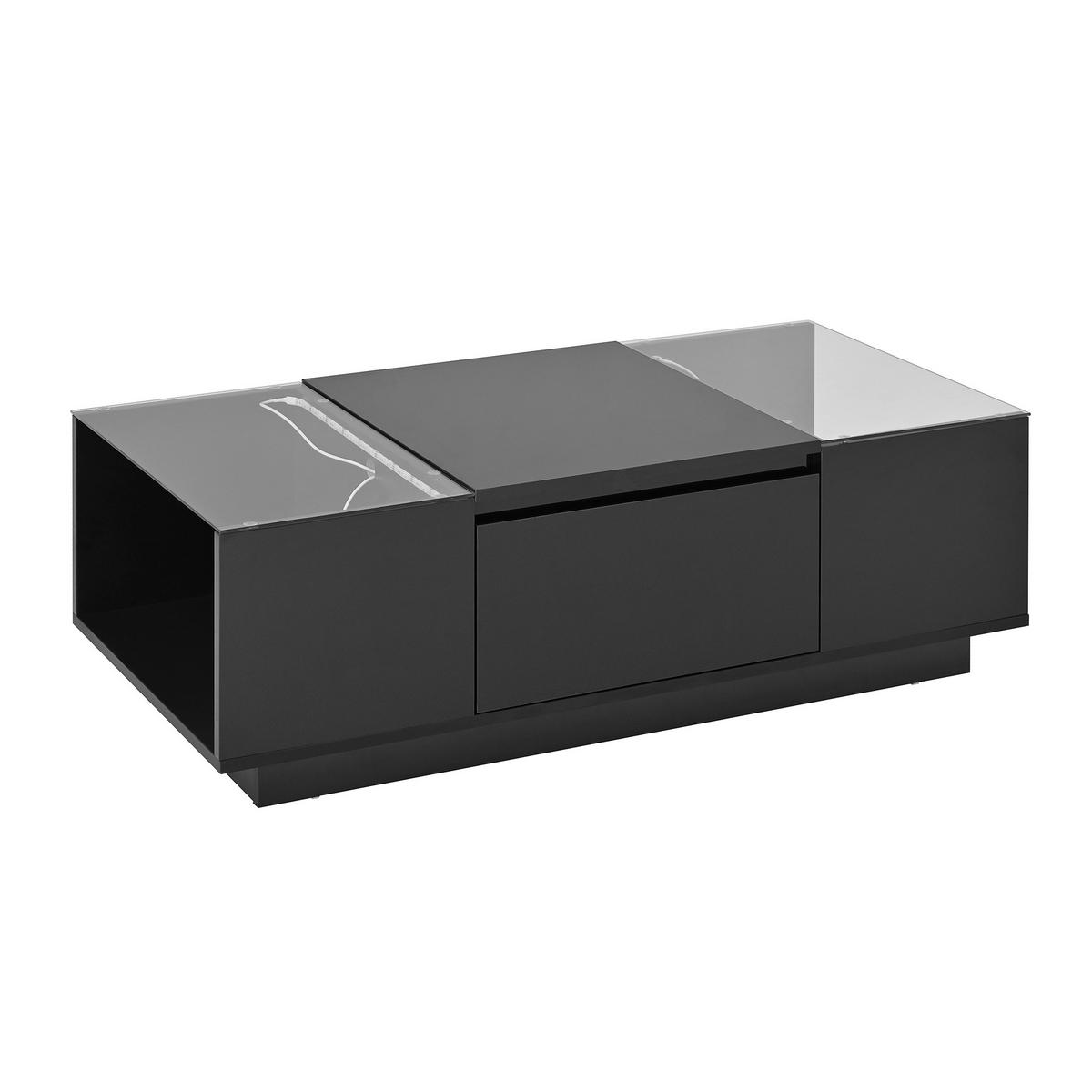 COUCHTISCH 105/50/35 cm schwarz mit Stauraum und LED-Beleuchtung - Schwarz, Holzwerkstoff (105/50/35cm) - OKWISH