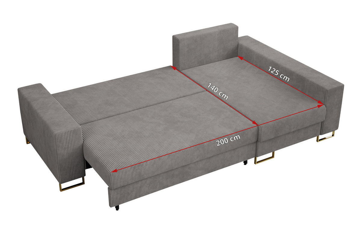 ECKSOFA Dorian Cord Hellgrau - Goldfarben/Hellgrau, Textil/Metall (242/138cm) - MKS