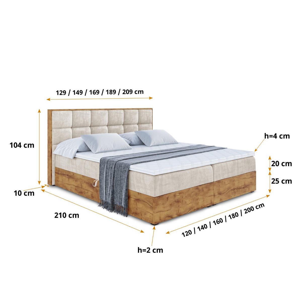 BOXBETT mit Matratze H3 und Lattenrost - LOLLI2 - 200x200 - Beige - Braun, Holzwerkstoff/Kunststoff (200/200cm) - ALTDECOR