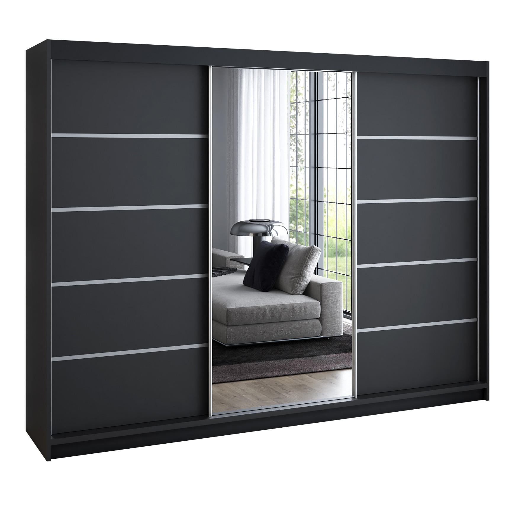 A&J MöbelLand Schwebetürenschrank Schwarz 200x215x59.5 cm