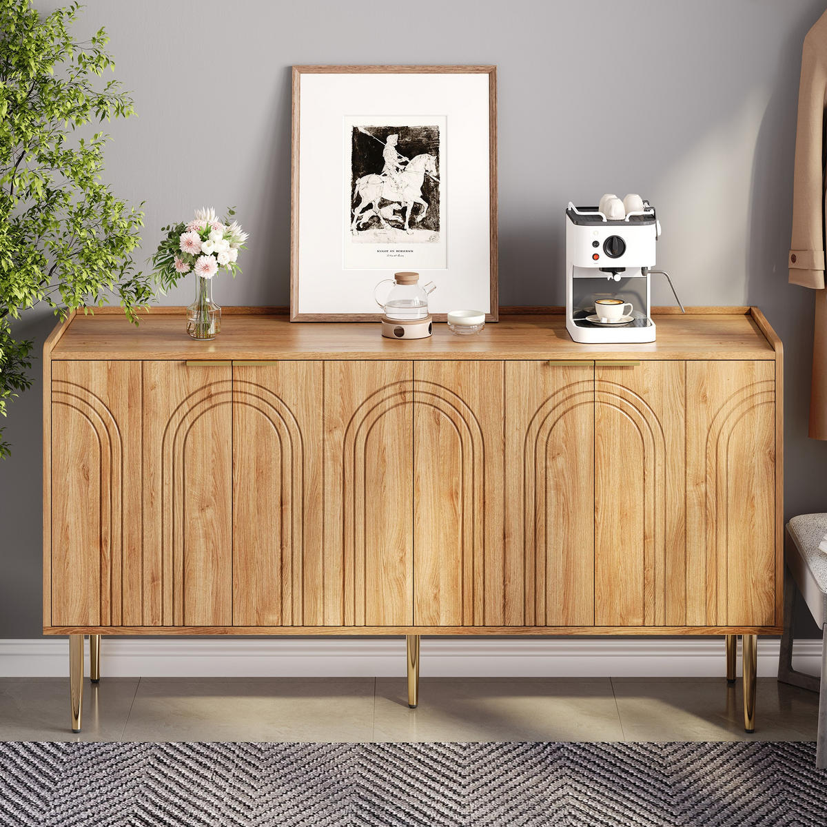 SIDEBOARD 140cm modern Stauraum Anrichte Wohnzimmer Buffet - Naturfarben, Holzwerkstoff (38/75/140cm) - FLIEKS