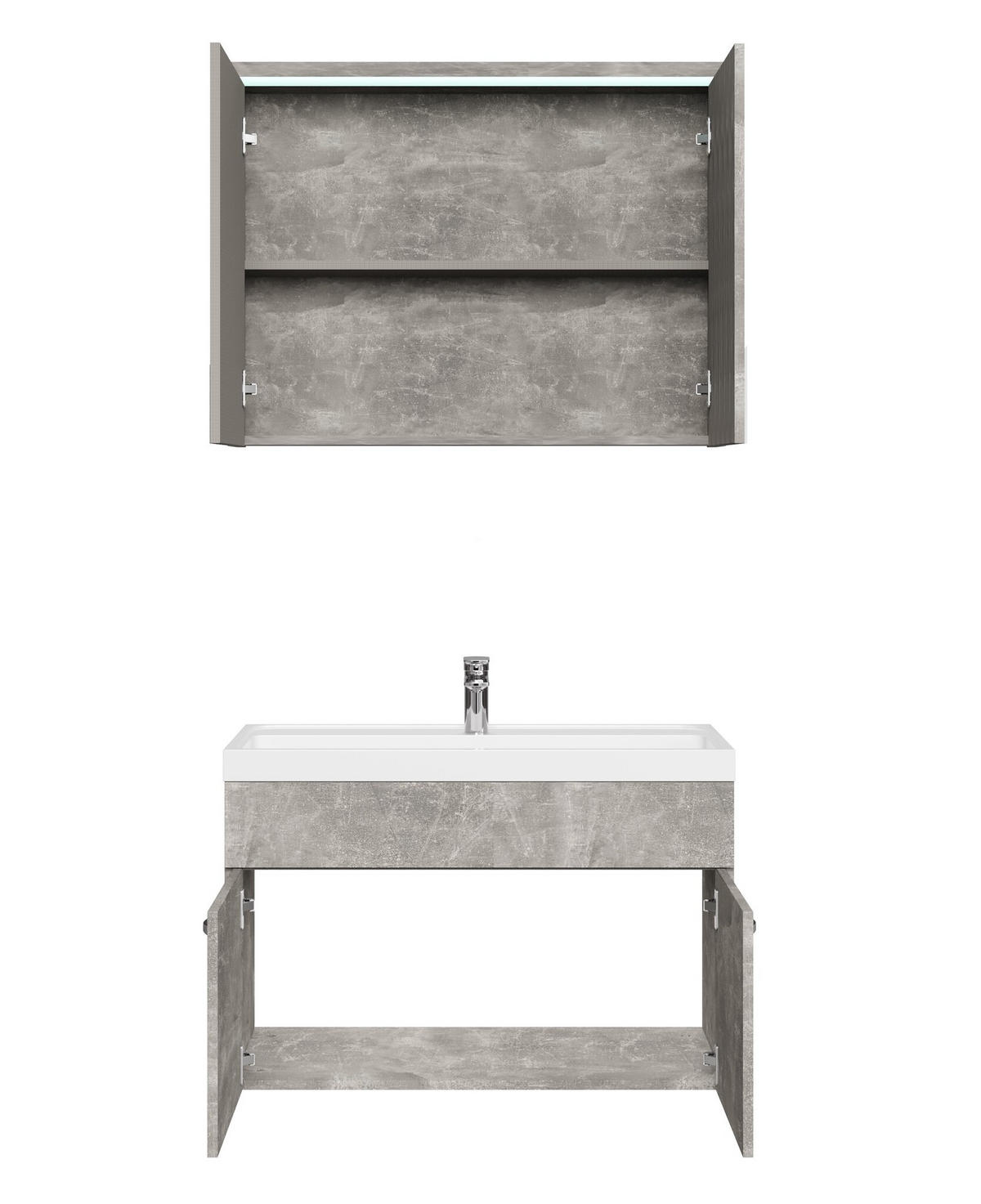 BADMÖBEL-SET Paso 3 Teile Beton Grau - 80 x 35 x 55 cm - Grau, Holz (80/55/40cm) - Badplaats