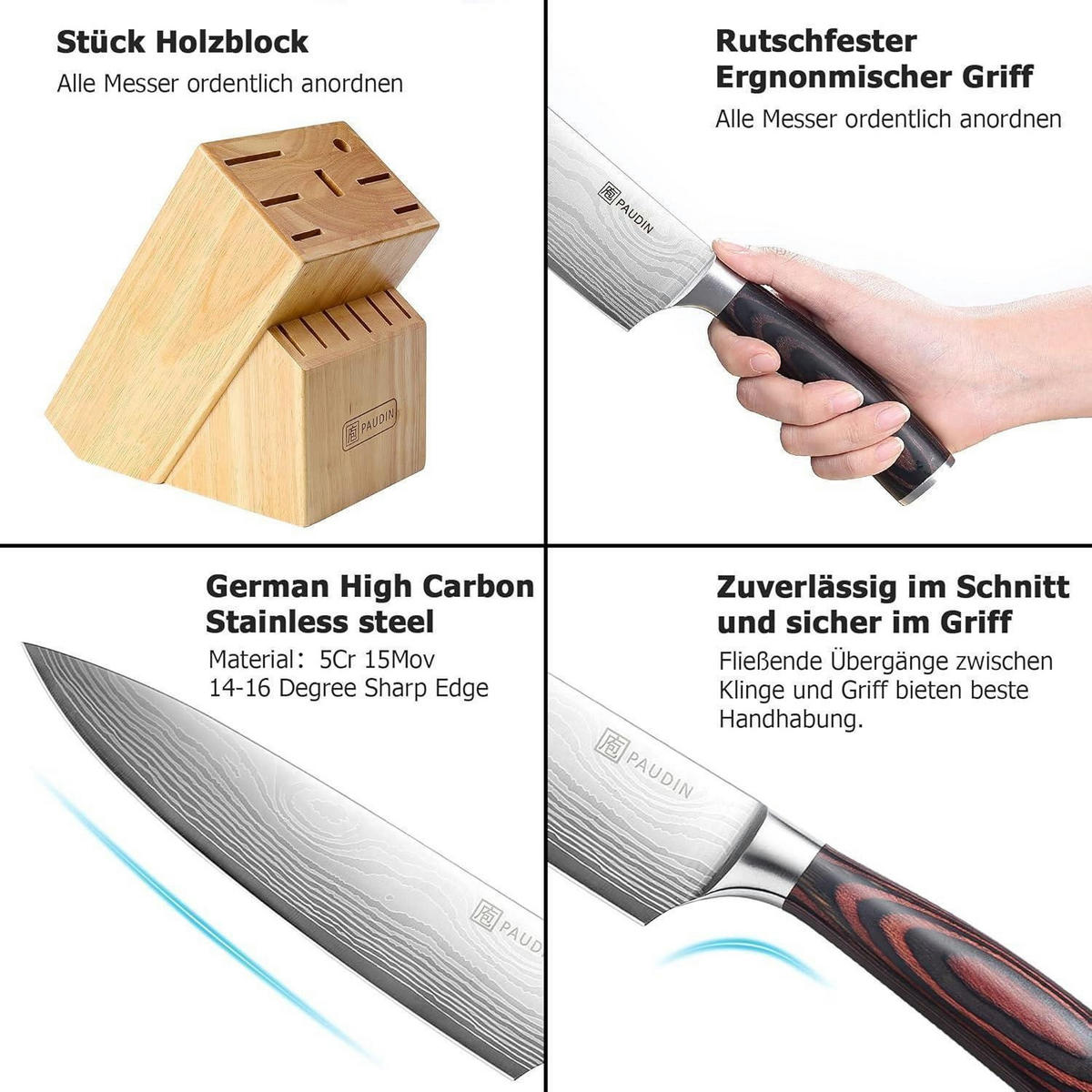 MESSERBLOCK Set 14-teilig Edelstahl mit Holzblock und Wetzstahl - Multicolor, Holz