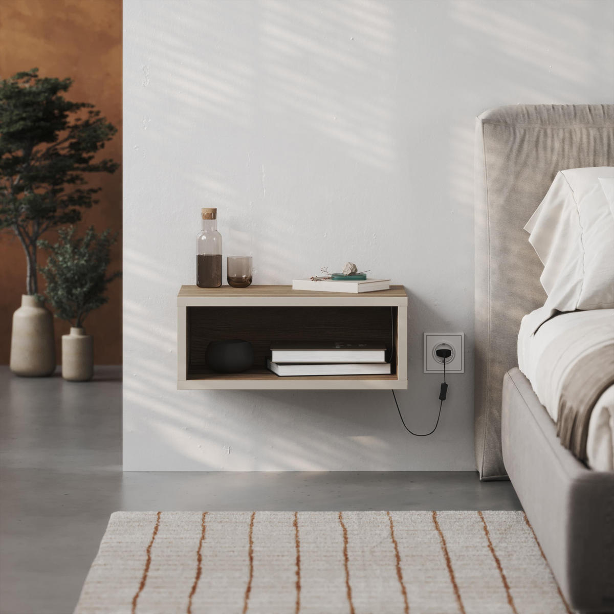 NACHTTISCH Brik Naturel Eiche Sandstein 30/18/45cm - Naturfarben, Holzwerkstoff (45/18/30cm) - Decortie