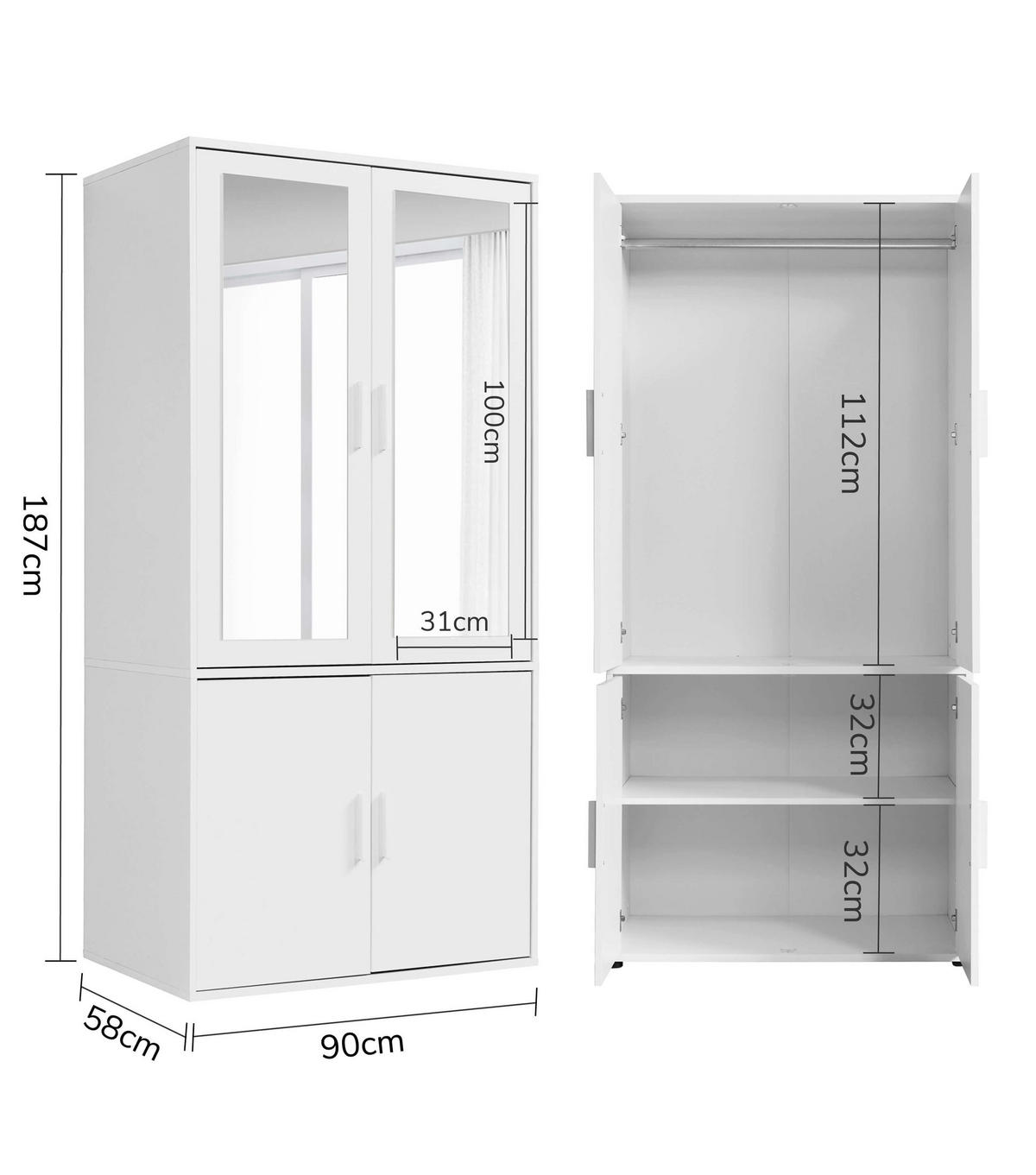 KLEIDERSCHRANK mit Spiegel Der Grenzenlose - Weiß, Holzwerkstoff (90/187/58cm) - Mokebo
