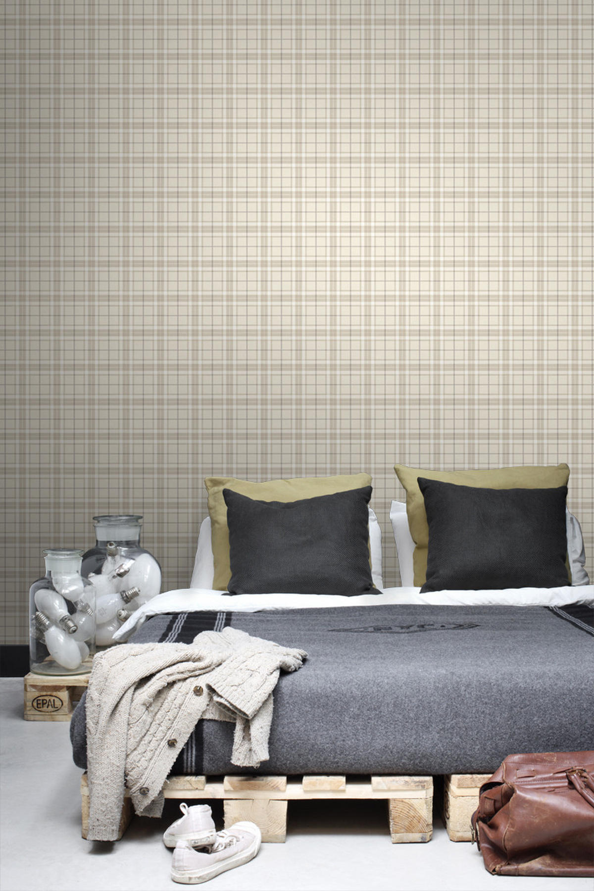 TAPETE Karomuster 53 cm x 10.05 m - Beige, Papier (53/1000cm) - ESTAhome