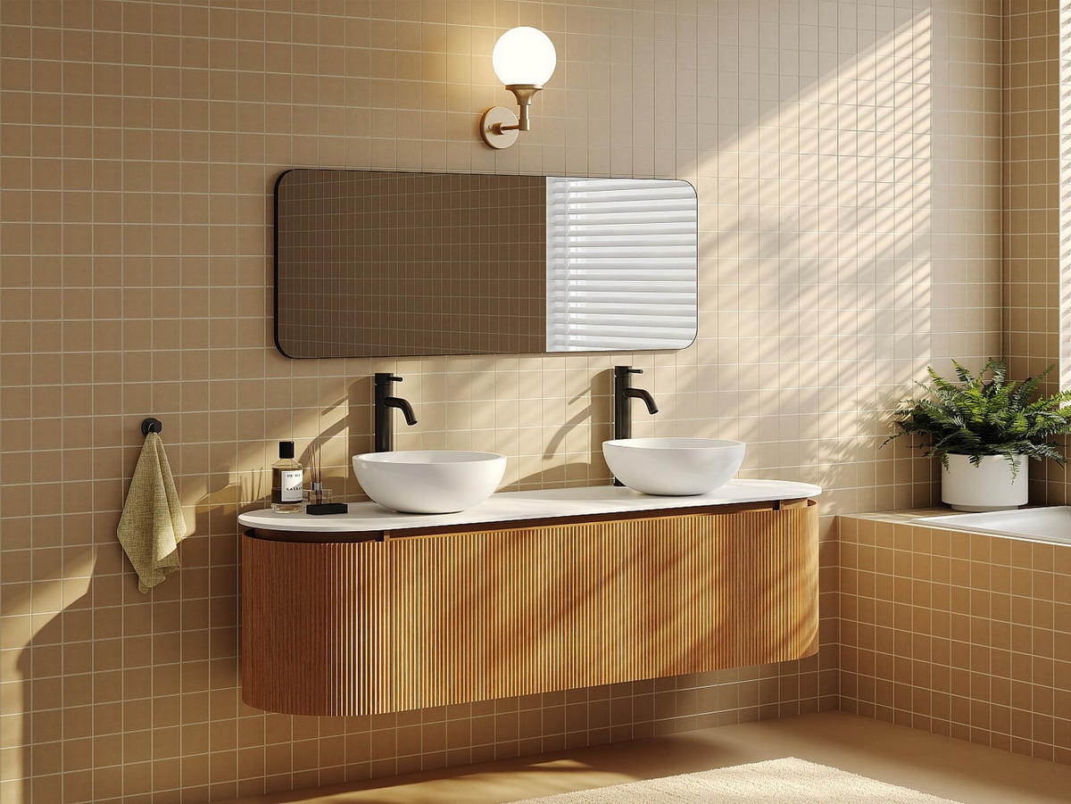 WASCHBECKENUNTERSCHRANK - 180cm x 50cm - Massivholz - naturfarben hell - LILIKO - Naturfarben, Holz (180/46/50cm) - Vente-Unique