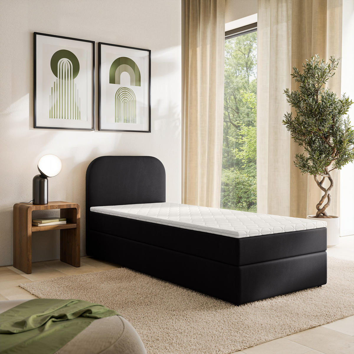 AMERICKÁ POSTEL CERIA 100x200 cm, s matrací a úložným prostorem, KRONOS 07, Schwarz - černá, kompozitní dřevo/textil (100/200cm) - MASSENO