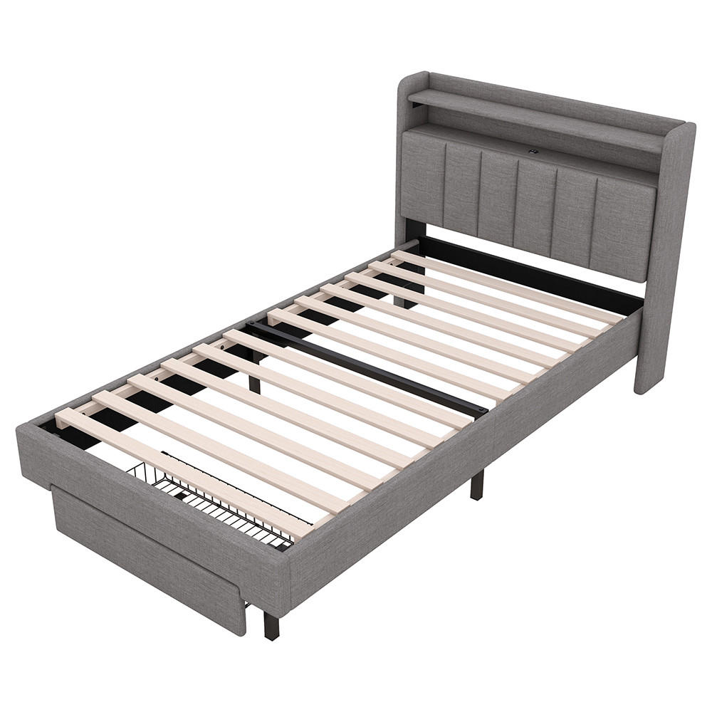 POLSTERBETT 90/200 cm in Beige mit LED-Wärmelampe - Grau, Holz/Textil (90/200cm)