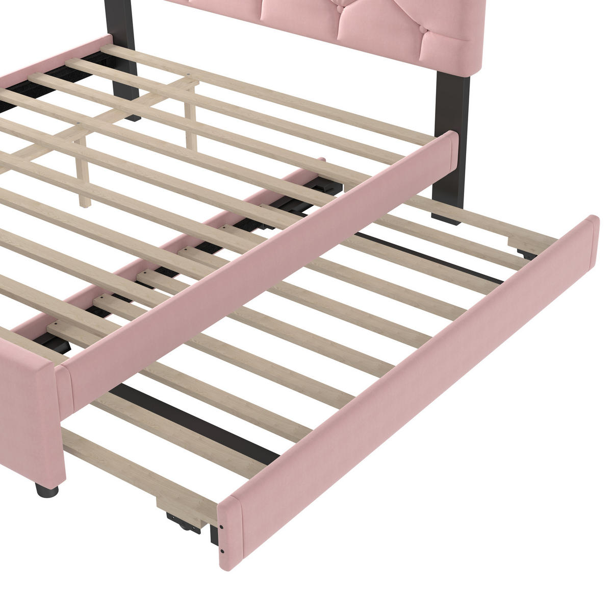 SAMT-POLSTERBETT 140/200 cm mit Rollbett und gepolstertem Kopfteil in Rosa - Rosa, Textil (140/200cm) - BEAOK