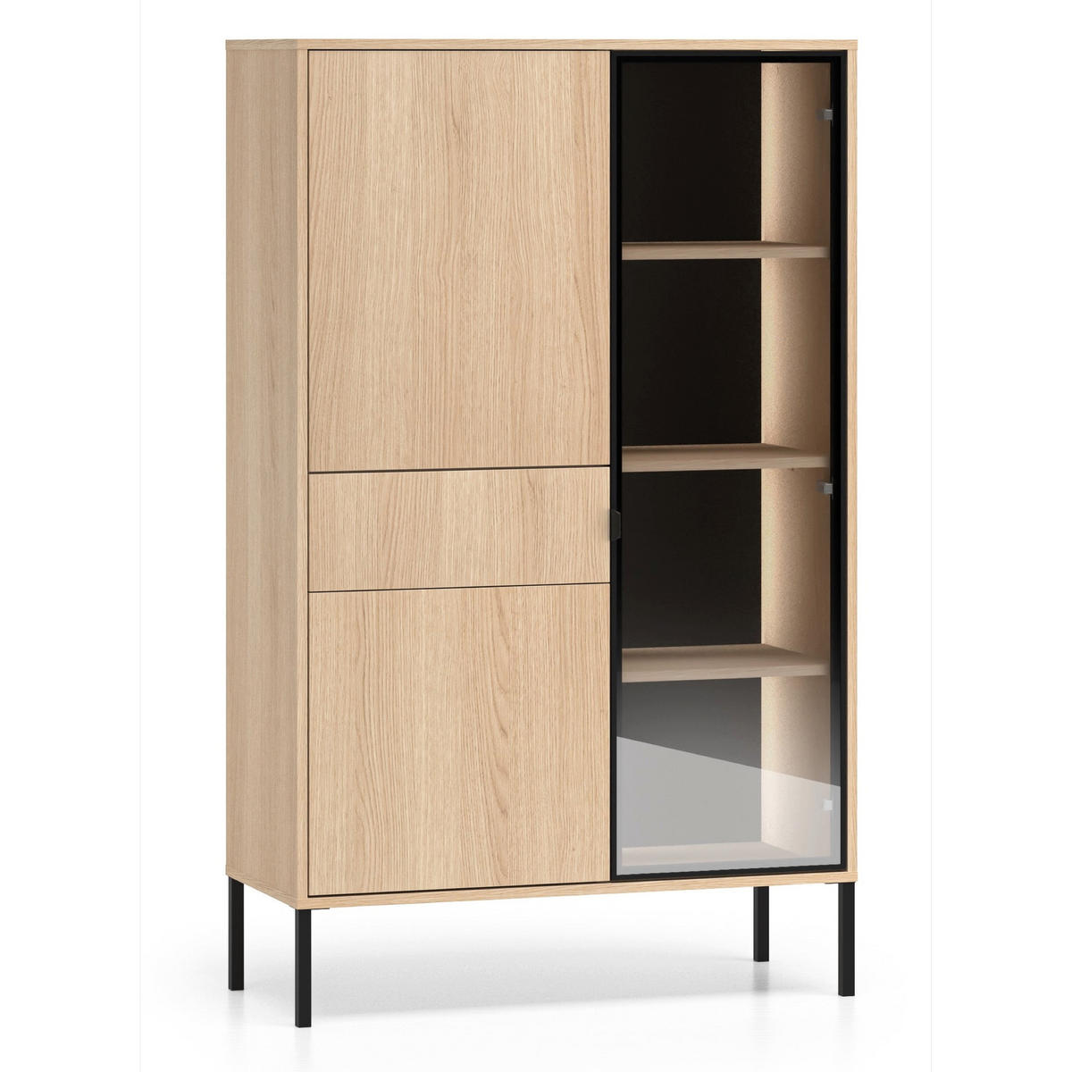 VITRINE Barnee 3-türig Eichenoptik, 92 cm - Beige/Schwarz, Holzwerkstoff/Metall (150/91.6/40cm) - Selsey