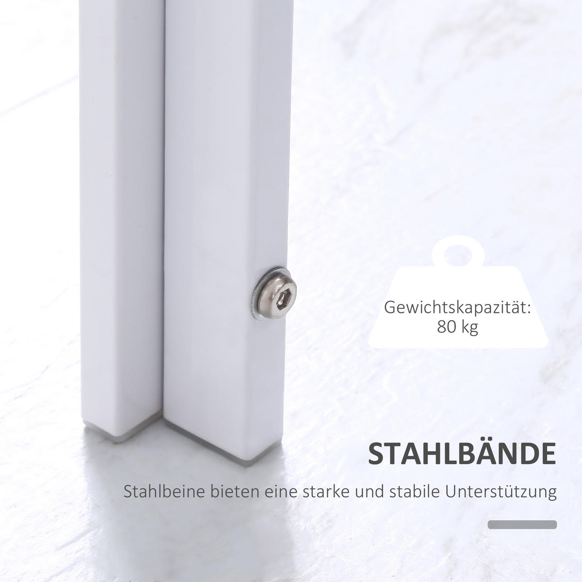 ESSTISCH Küchentisch für 4 Personen, Esszimmertisch für Küche Metall, Weiß - Weiß, Metall (120/60/75cm) - HOMCOM
