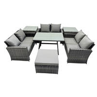 GARTENMÖBELSET mit ESSTISCH,HOCHLEHNER-SOFA Polyrattan Dunkelgrauer Mix 7-Sitzer - Dunkelgrau/Grau, Glas/Kunststoff - Fimous