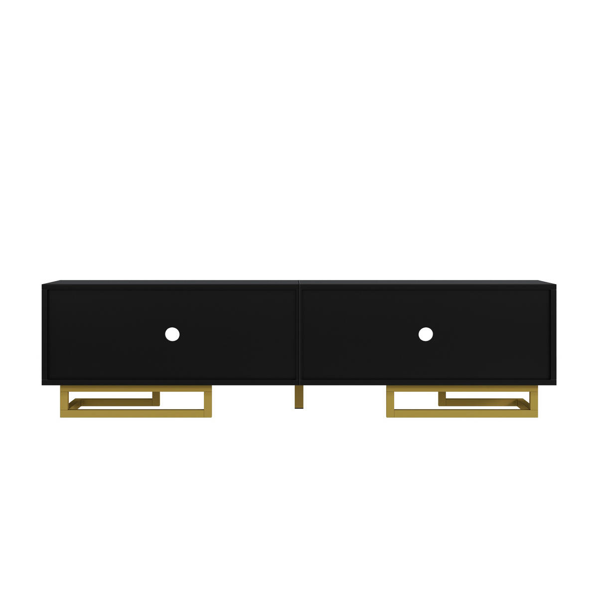 LOWBOARD in Schwarz TV-Schrank mit strukturierten Türen und goldenen Griffen für Wohnzimmer, B160/T38/H44.5 cm - Goldfarben/Schwarz, Holzwerkstoff/Metall (160/44.5/38cm) - STILVORA