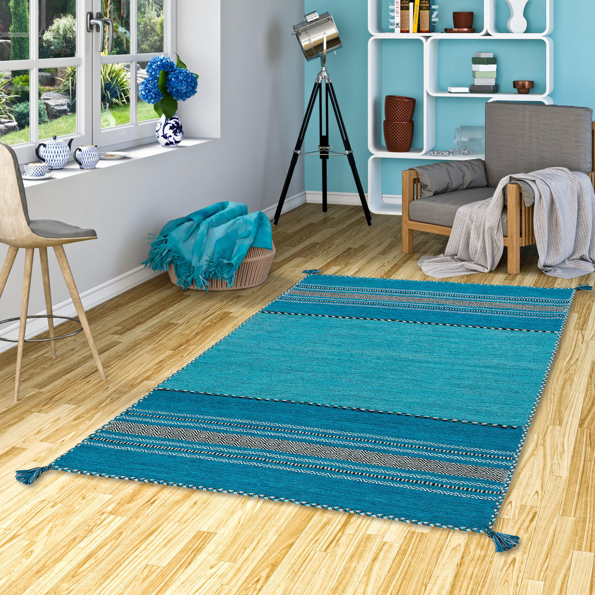 NATUR TEPPICH KELIM NAVARRO - Türkis, Textil (120/180cm) - Pergamon
