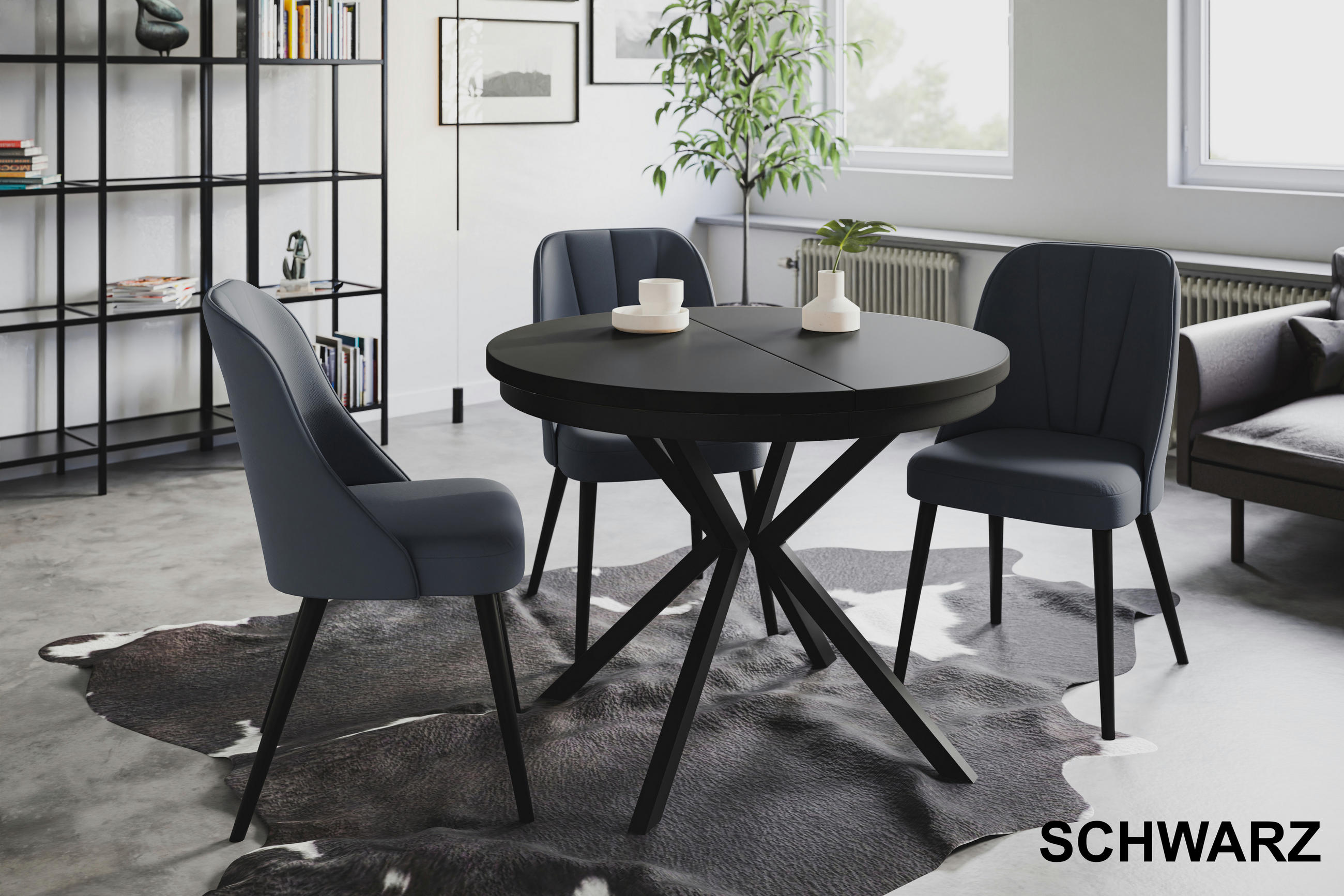 ESSZIMMERTISCH BERGO, ausziehbarer Tisch 120 cm/200 cm, Farbe: Schwarz, mit Metallbeinen in Farbe Schwarz - Schwarz, Holzwerkstoff (120/120/76cm) - Alpi-Möbel