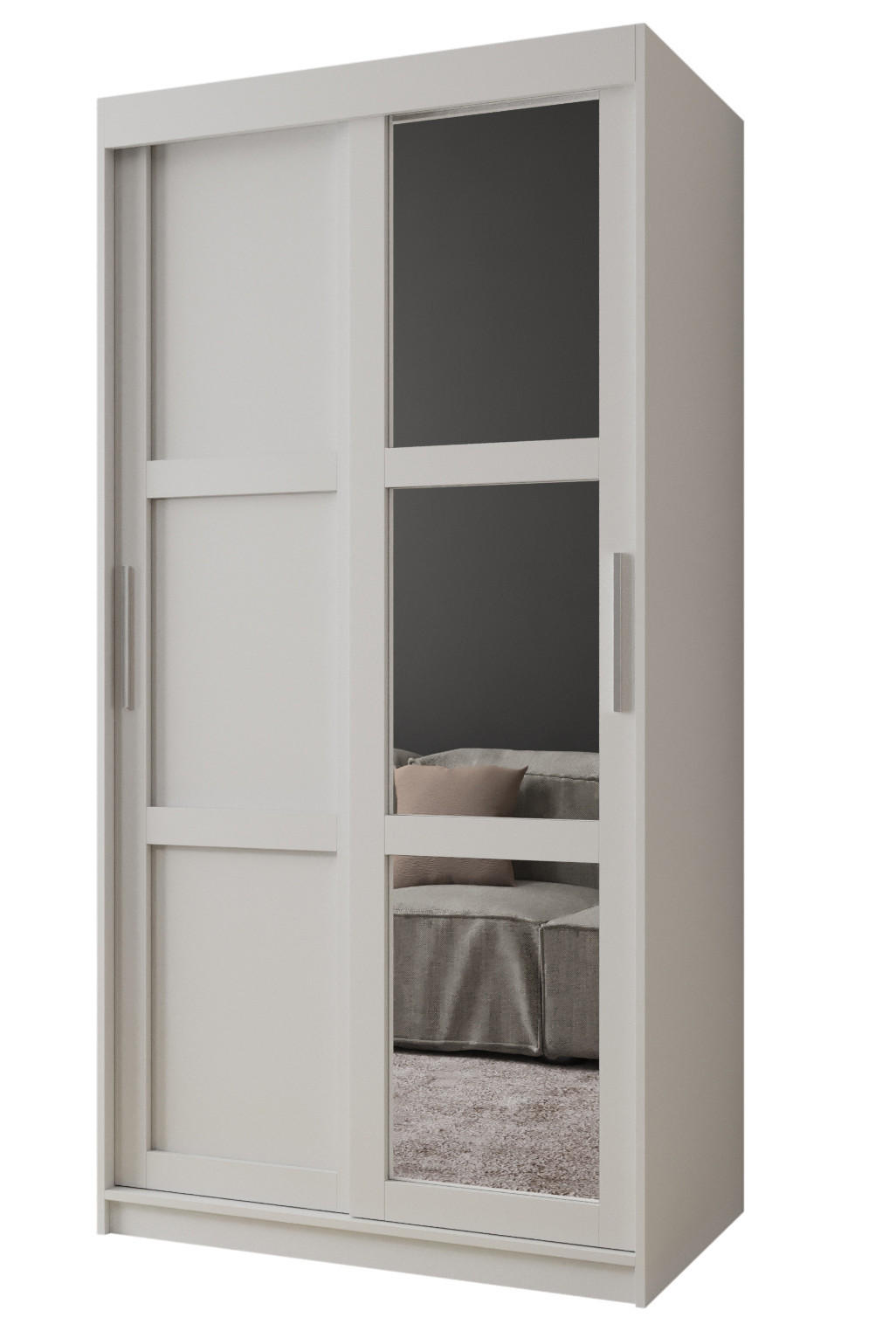 SCHWEBETÜRENSCHRANK 200/100/62 2-türig - Silberfarben/Weiß, Holz/Kunststoff (100/200/62cm) - MÖBEL KRYSPOL