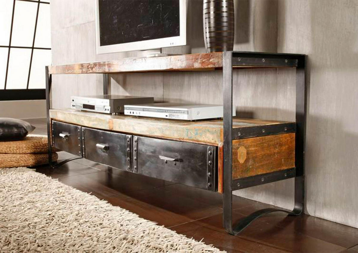 TV-BOARD Altholz 145x43x60 mehrfarbig lackiert INDUSTRIAL #05 - Multicolor, Holz (145/60/43cm) - Massivmoebel24