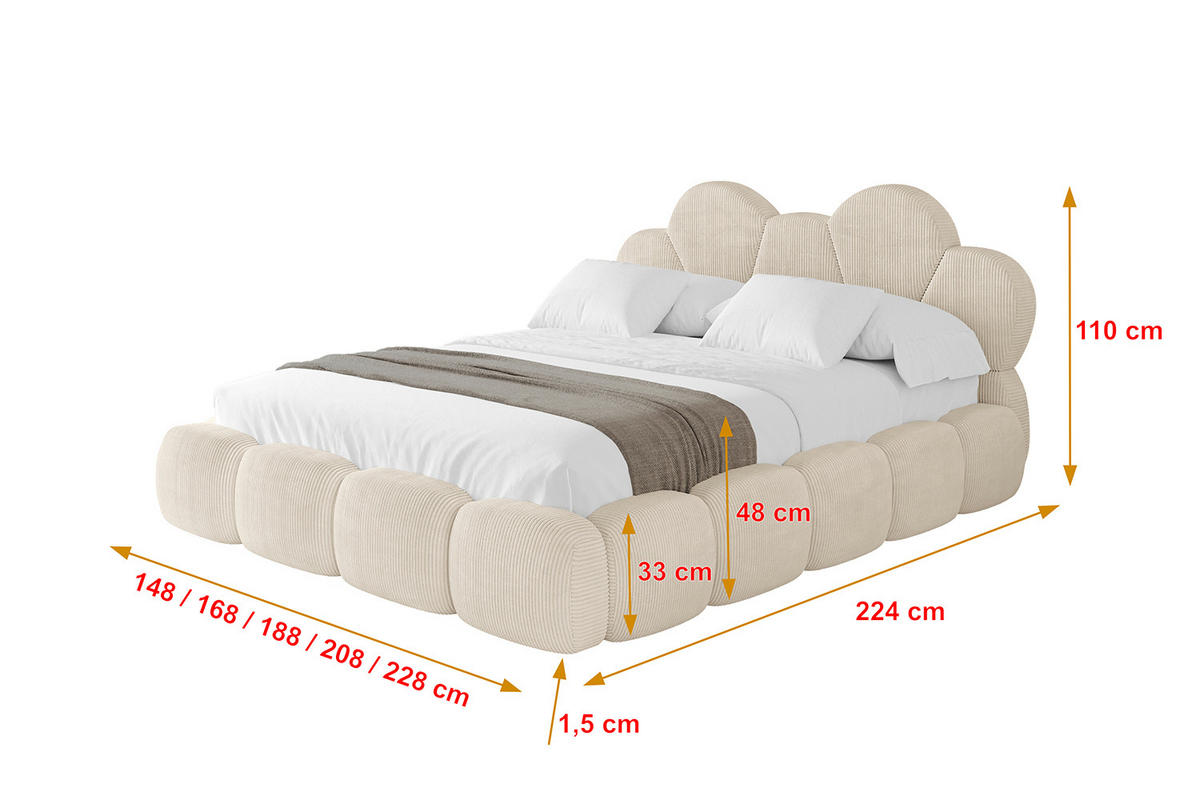 POLSTERBETT mit Bettkasten und Lattenrost, Boxbett ohne Matratze - LANA 200x200 Beige - Creme, Holzwerkstoff/Textil (200/200cm) - ALTDECOR