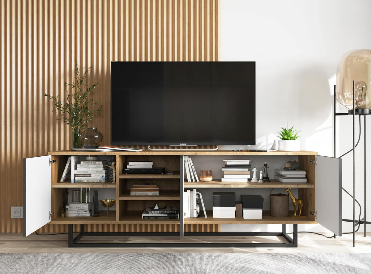 TV-LOWBOARD Apollo Eiche wotan Graphit Matt 150/53/35 cm - Graphitfarben/Schwarz, Holzwerkstoff/Metall (150/53/35cm) - Meble Lindner