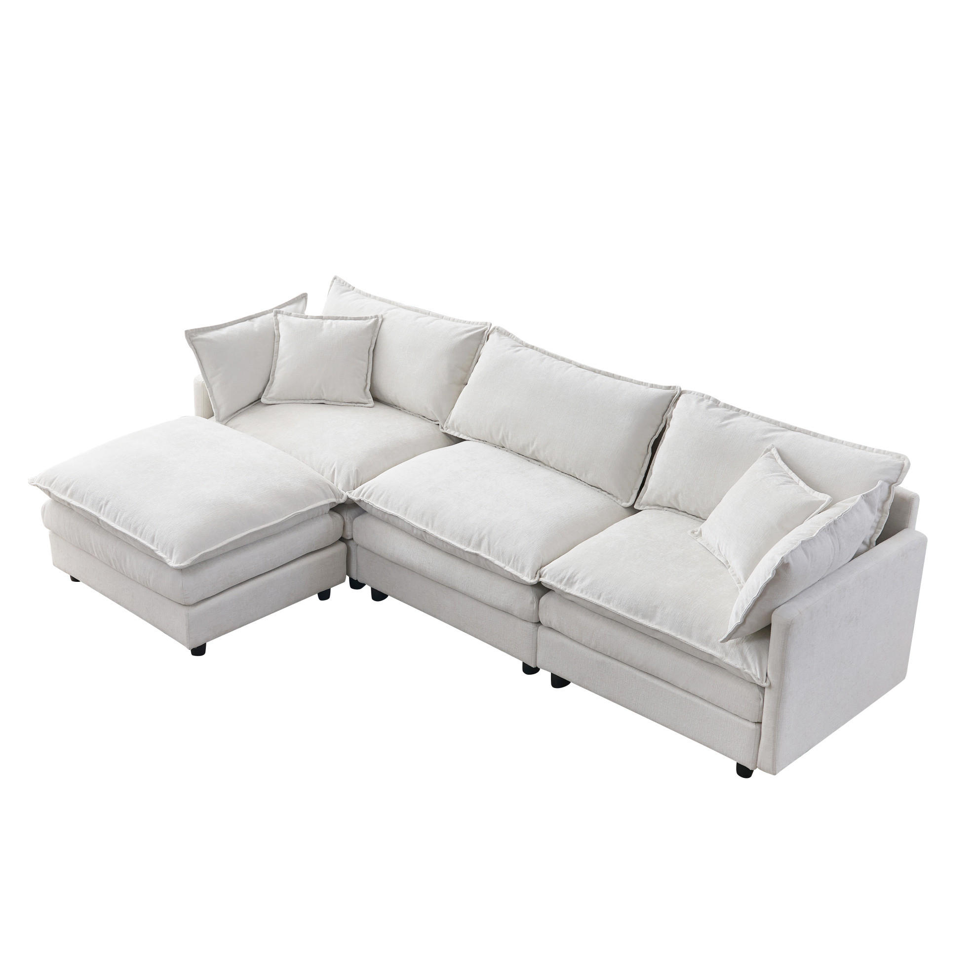 ECKSOFA 3-Sitzer mit Hocker, modulares Design, Chenille-Bezug und Federkernpolsterung, Beige - Beige, Textil (267/154cm) - Redom