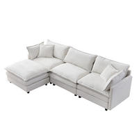ECKSOFA 3-Sitzer mit Hocker, modulares Design, Chenille-Bezug und Federkernpolsterung, Beige - Beige, Textil (267/154cm) - Redom