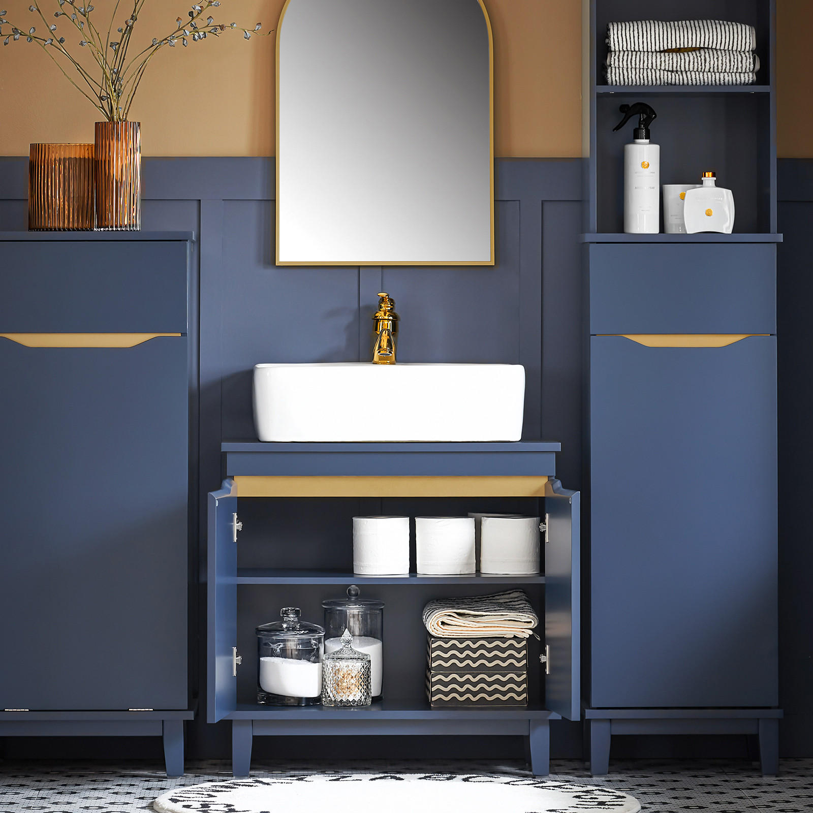 Thumbnail - SoBuy Waschbeckenunterschrank, Blau, Holzwerkstoff, Holz, 60x59x30 cm, Badezimmer, Badezimmerschränke, Waschbeckenunters...