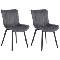 STUHL 2er Set Samt dunkelgrau - Dunkelgrau/Schwarz, Textil/Metall (50/81/61cm) - CLP