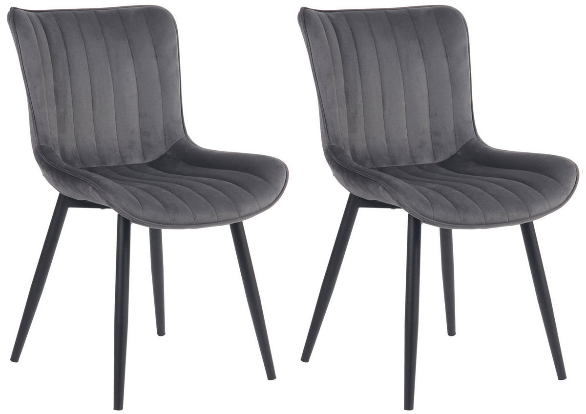 STUHL 2er Set Samt dunkelgrau - Dunkelgrau/Schwarz, Textil/Metall (50/81/61cm) - CLP