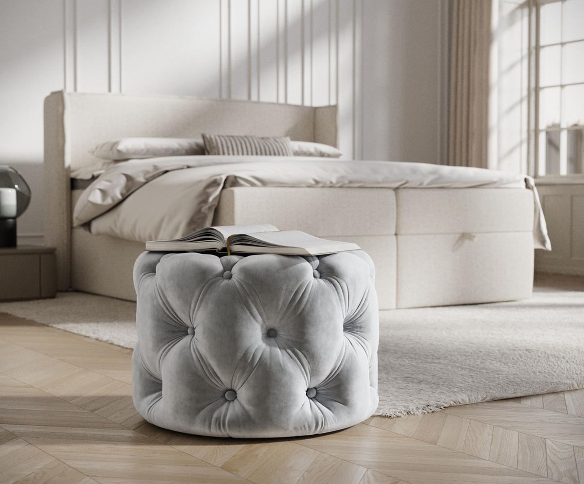 POUF Cosimo Hellgrau Samtstoff - Hellgrau/Schwarz, Holz/Holzwerkstoff (60/40/60cm) - Maison de Reve