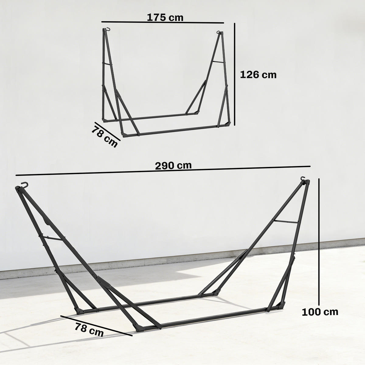 HÄNGEMATTENGESTELL Stahl Schwarz - Schwarz, Metall (290/78/100cm) - Outsunny
