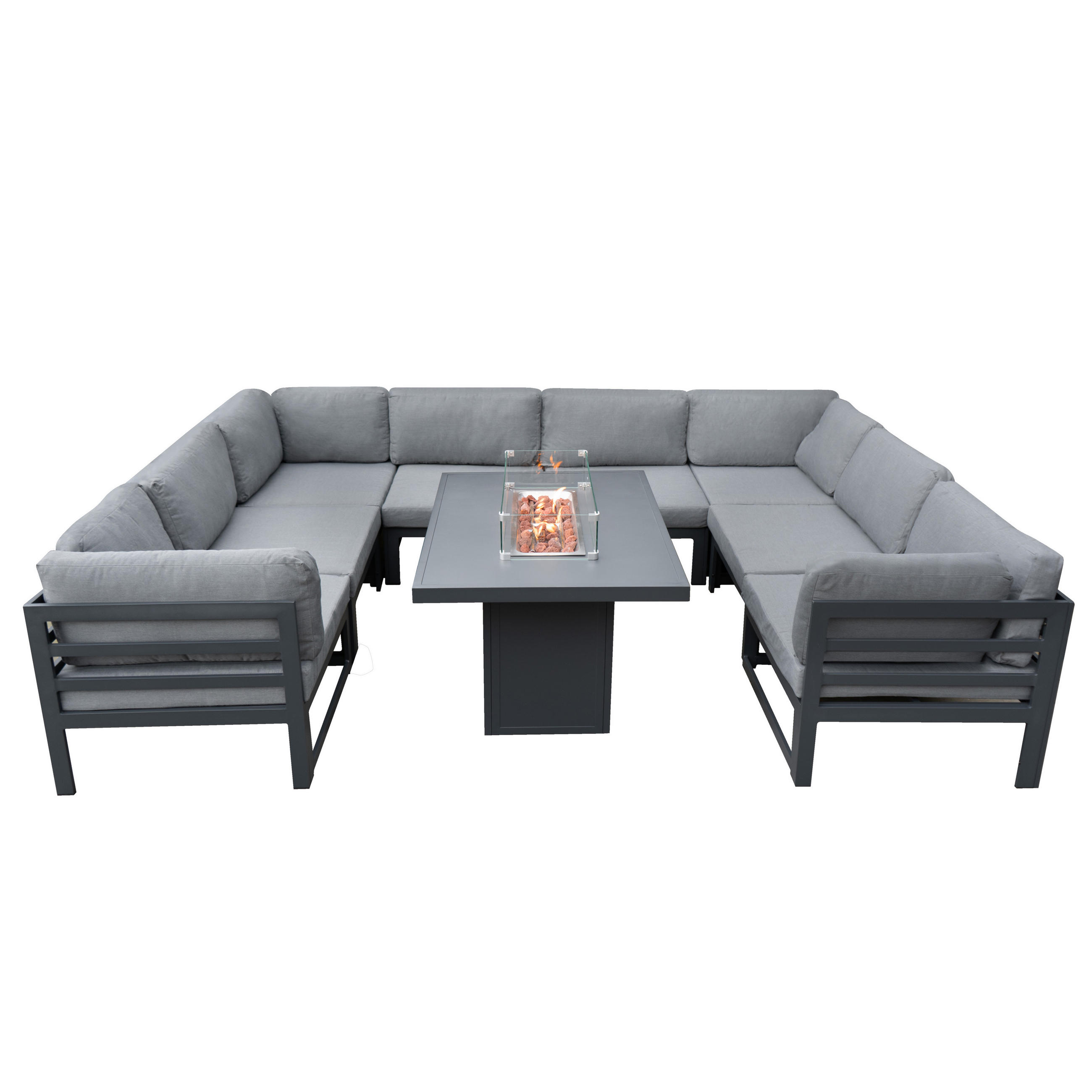 MODULARES GARTENLOUNGE-SET mit integrierter Feuerstelle - Grau, Metall - Monstershop