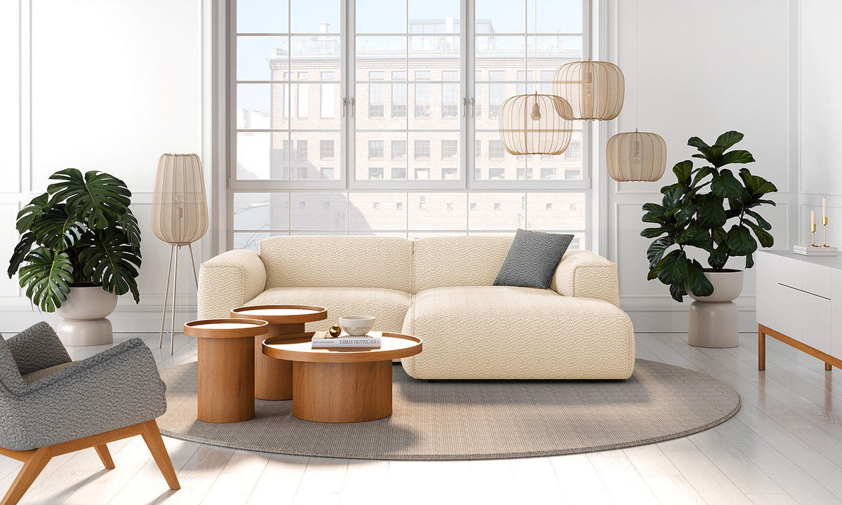 ECKSOFA mit XL-Longchair - Beige/Schwarz, Kunststoff/Textil (260/171cm) - home24