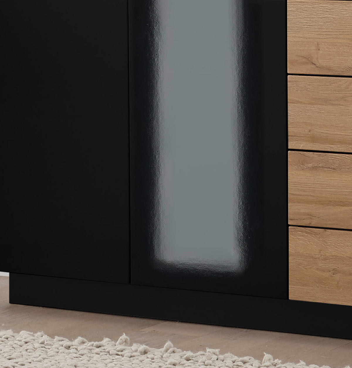 VITRINE schwarz Hochglanz, Grandson Eiche, Vitrinenschrank hängend, stehend 45 x 131 cm - Schwarz Hochglanz/Eichefarben, Glas/Holzwerkstoff (45/131/38cm) - Furn.Design