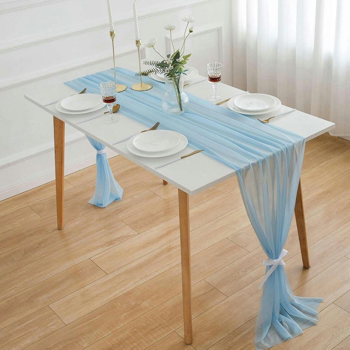 TISCHLÄUFER Chiffon Hellblau 300 x 70 cm - Hellblau, Textil (300/70/1.5cm)