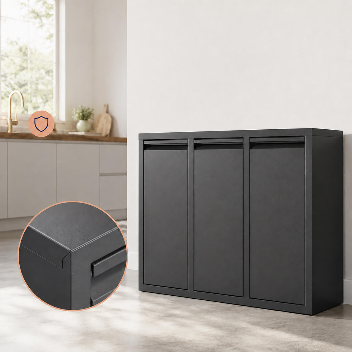 COȘ Negru 3-compartimente rabatabil 3x10 l - negru, material plastic/metal (65/49/25cm) - Relaxdays