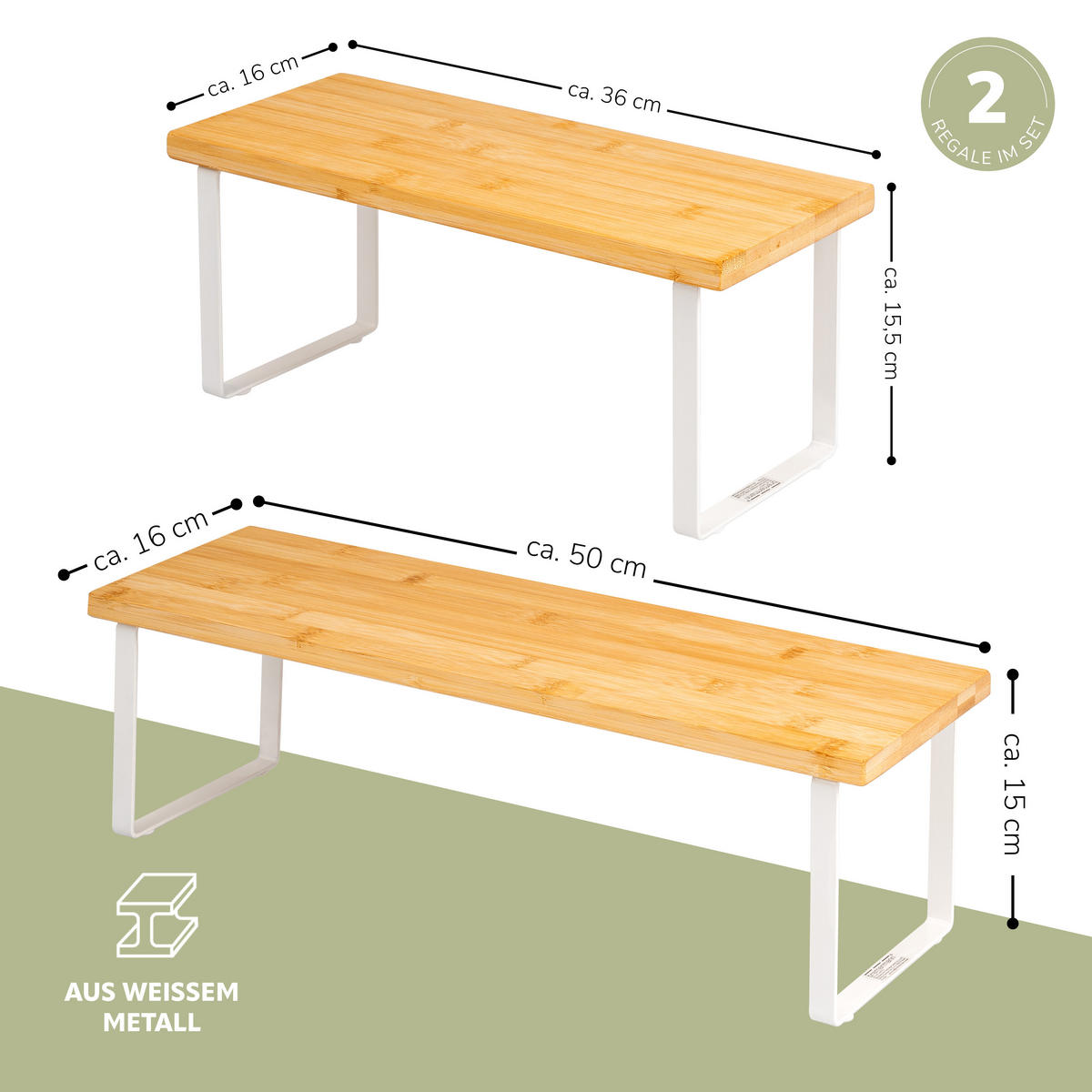 GEWÜRZREGAL 2er-Set Bambus/Metall weiß - Weiß, Holz (50/15/16cm) - bremermann