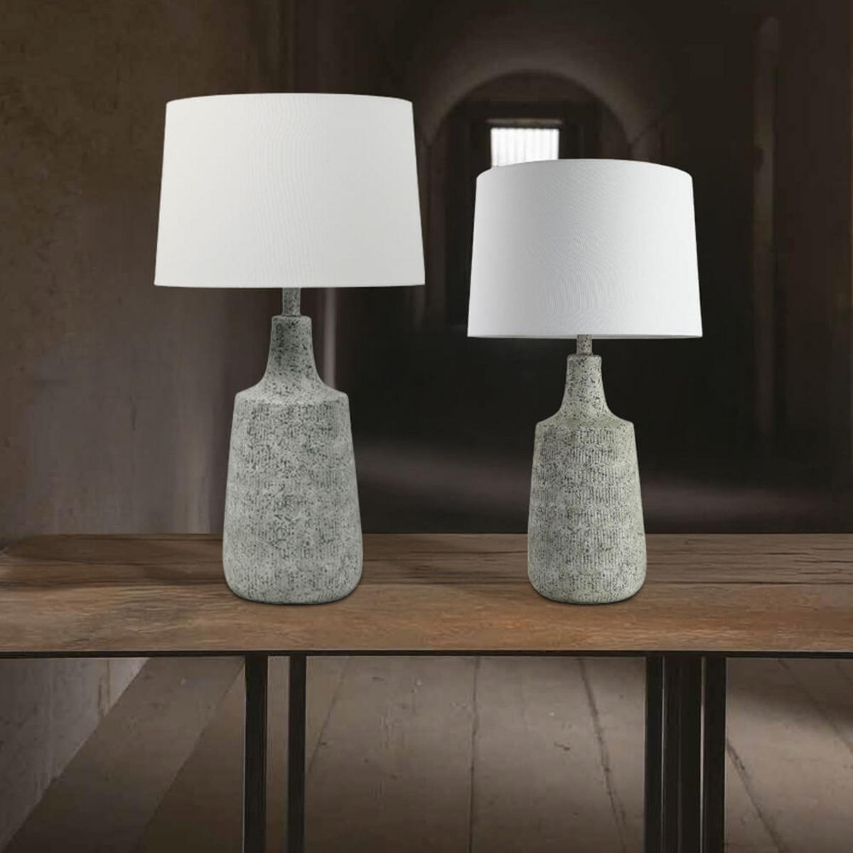 TISCHLAMPE CARO - Grau, Große Tischlampe - Grau, Holz/Kunststoff (41/41/74cm) - Home Deluxe