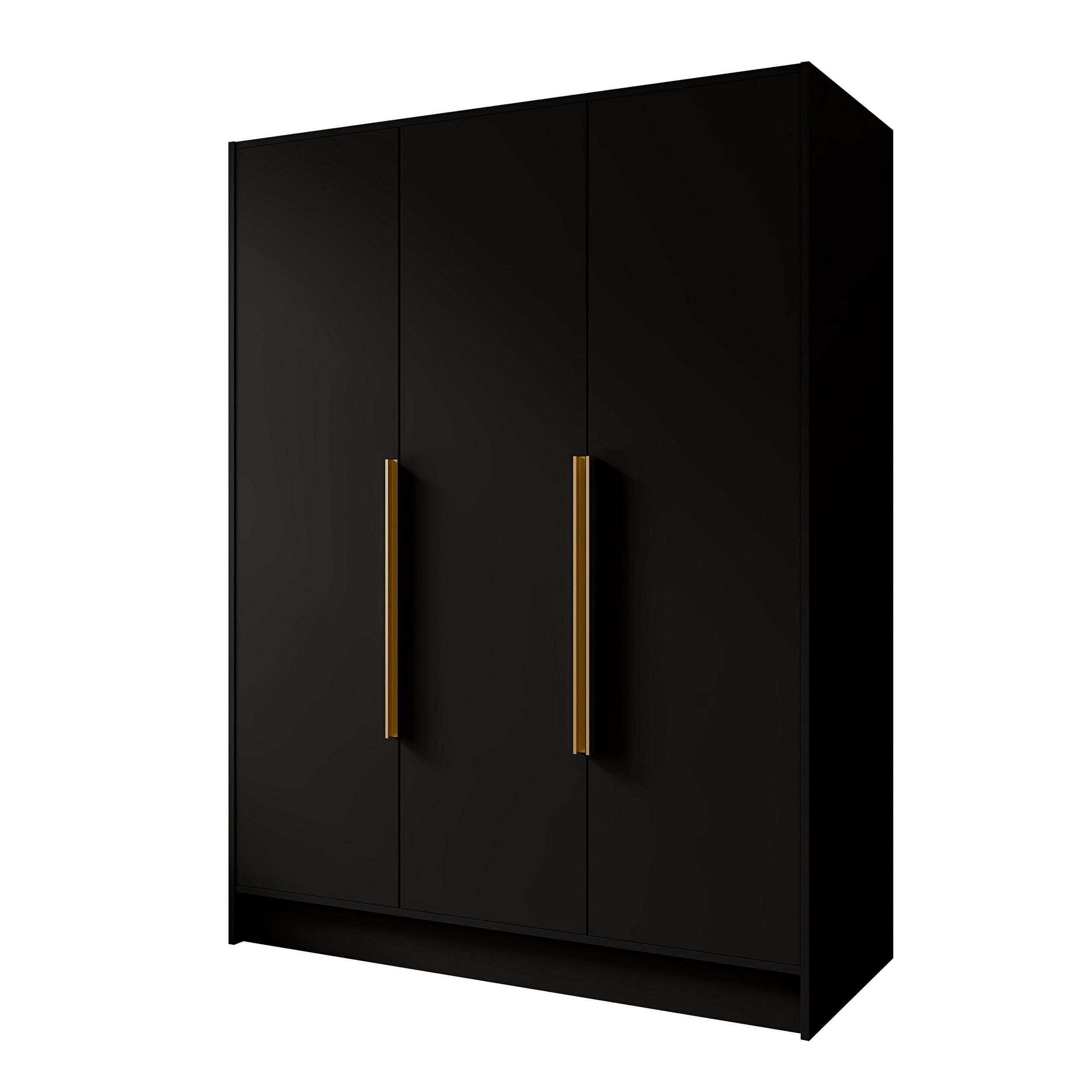 DREHTÜRENSCHRANK BERON 150/200/51 cm Modern Kleiderschrank 3-türig Schwarz - Schwarz, Holzwerkstoff (150/200/51cm) - MASSENO