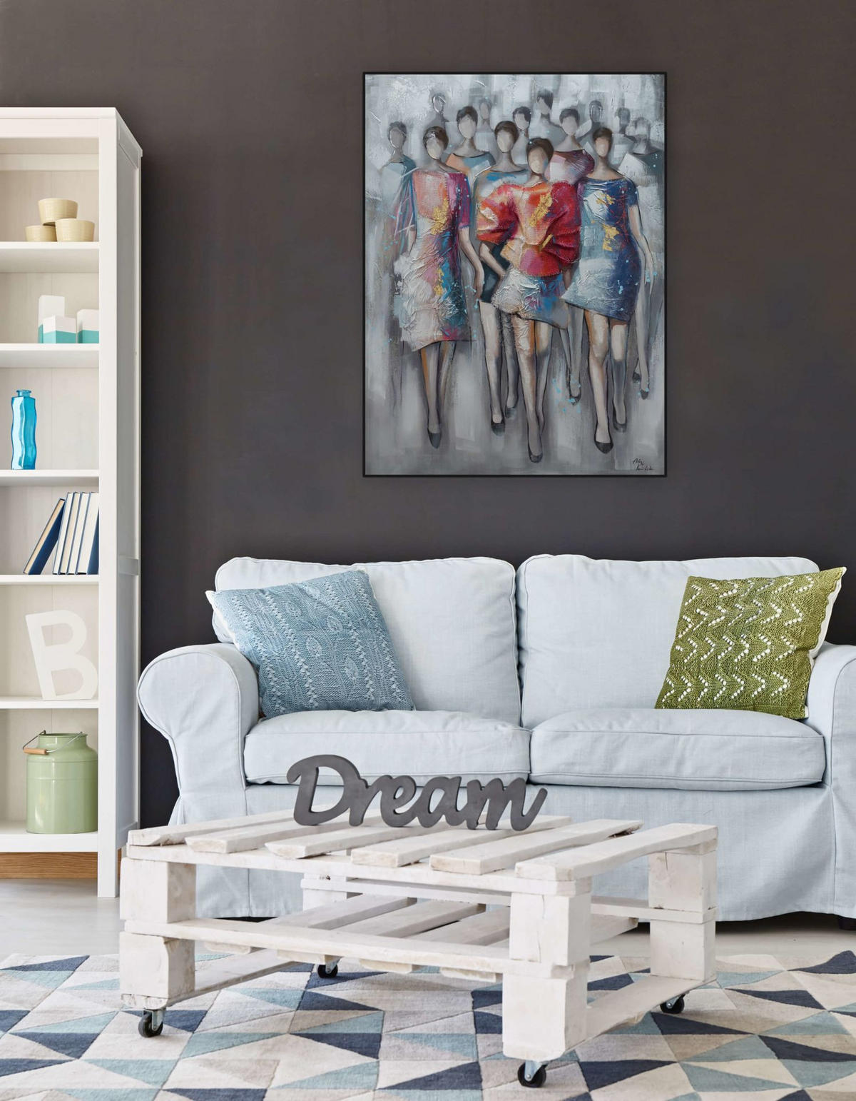 RUČNE MAĽOVANÝ AKRYLOVÝ OBRAZ 75/100 cm, sivý, figurálny motív - sivá, drevo/textil (75/100cm) - KUNSTLOFT