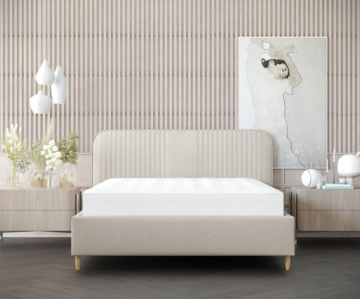 POLSTERBETT Livy Beige 120/200 cm im Webstoff - Beige/Naturfarben, Holz/Holzwerkstoff (120/200cm) - Maison de Reve
