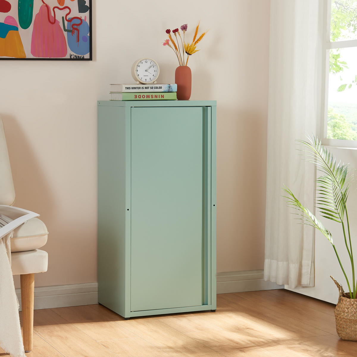 AKTENSCHRANK Burlöv - Mintgrün, Metall (40/88/35cm) - [en.casa]